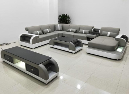 Suite Design Living landscape Corner sofa Sofa Couch U-shape Coffee table Leather 2-piece
