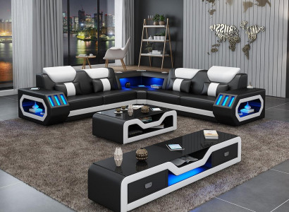 Corner sofa Upholstery Corner sofa L-shape Coffee table Sideboard Leather sofa Living landscape new