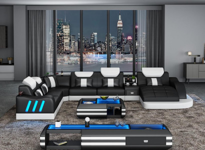 Corner sofa U-shape Coffee table Upholstery Suite Living landscape Design Corner sofa Led