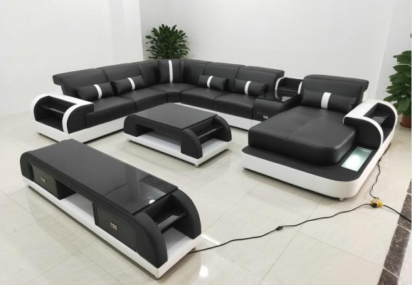 Corner sofa Upholstery Corner sofa U-shape Coffee table Sideboard Leather sofa Living landscape new