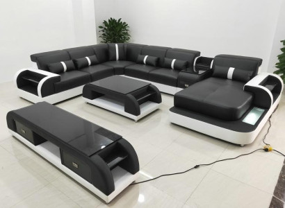Corner sofa Upholstery Corner sofa U-shape Coffee table Sideboard Leather sofa Living landscape new