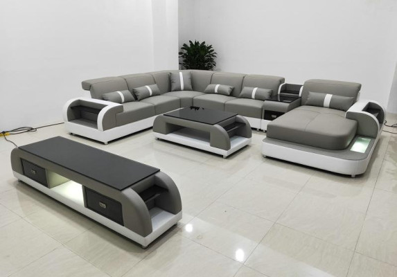 Corner sofa Upholstery Corner sofa U-shape Coffee table Sideboard Leather sofa Living landscape new