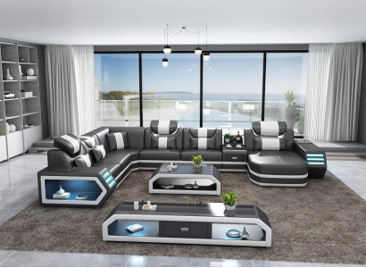 Corner sofa Upholstery Corner sofa U-shape Sideboard Coffee table Leather sofa Living landscape new