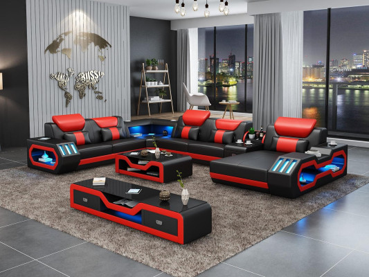 Living landscape Couch Upholstery Suite Sofa 3-piece. Set Coffee table Sideboard Leather