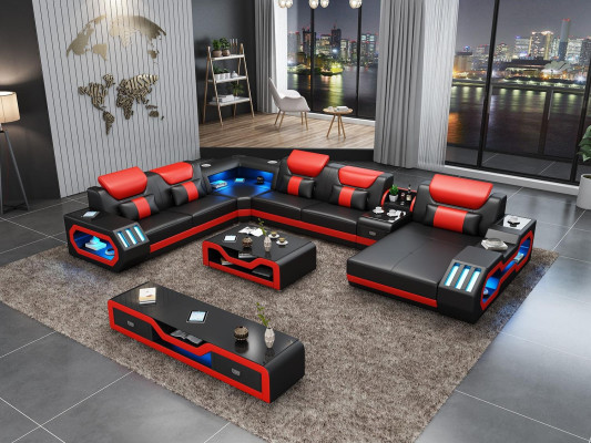 Living landscape Couch Upholstery Suite Sofa 3-piece. Set Coffee table Sideboard Leather