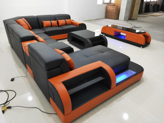 Living landscape Couch Upholstery Sofa Suite 3pcs. Set Coffee table Sideboard Leather