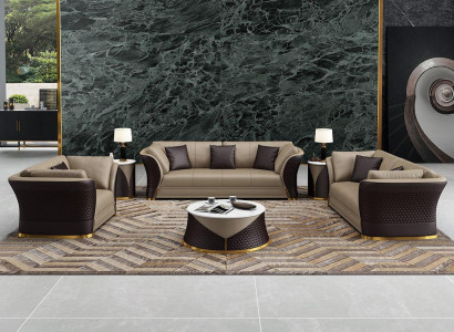 Seating Set 3+2+1 Seater Design Upholstery Sofas Leather Relax Modern New Brown