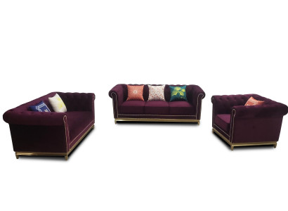 Seating set 3+2+1 Seater Furniture Upholstery Textile Leather Modern Chesterfield Design