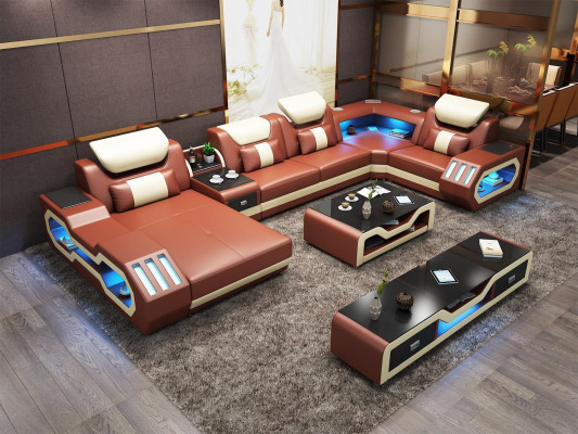 Modern Design Living landscape Sofa Corner sofa Couch Upholstery TV cabinet Coffee table Leather