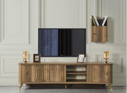Chests of drawers TV cabinet Table television Wall Chest of drawers + Wall shelf Wood modern design new
