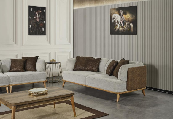 Sofa 3 Seater Gray Elegant Modern Luxury Design Wood Furniture Upholstery Fabric new