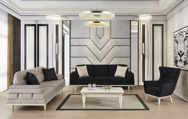 Modern Beige Sofa Living room Set Design Fabric Couch Couches Sofas 3 Seat