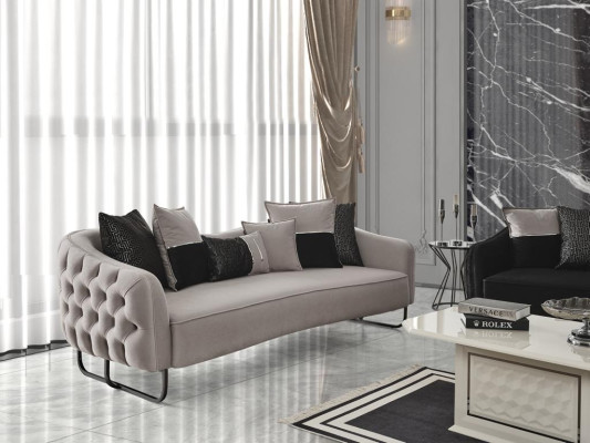 Sofa 3 seater beige sofa style luxury living room modern design upholstery fabric new