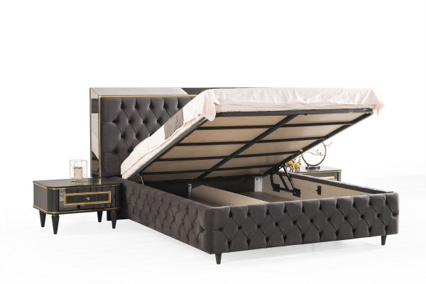 Luxury Chesterfield Bed with stainless steel Frame Noble Beds Black Textile