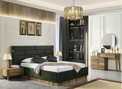 Luxurious Bed 2 Bedside tables Dressing table 4-piece Bedroom Set
