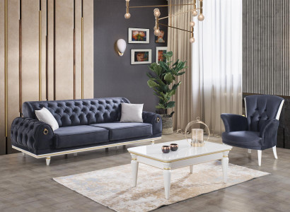 Living room Furniture Couches Sofa Chesterfield Armchair Coffee table 3pcs Fabric