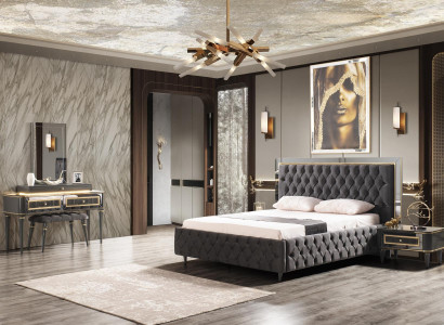 Chesterfield Bedroom Set Bed Modern Beds 2x Bedside tables Dressing table