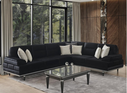 Black Corner sofa Design Textile Couches Upholstery Furniture Living room Couch