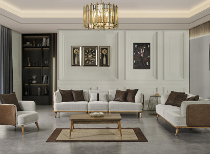 Modern set for the living room 2 soft sofas + 1 armchair gray + coffee table new