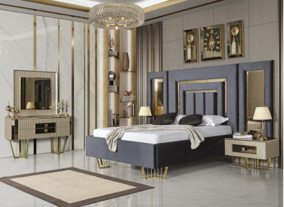 Villas Bedroom Bed Double bed 2x Bedside tables Chest of drawers Mirror Furniture