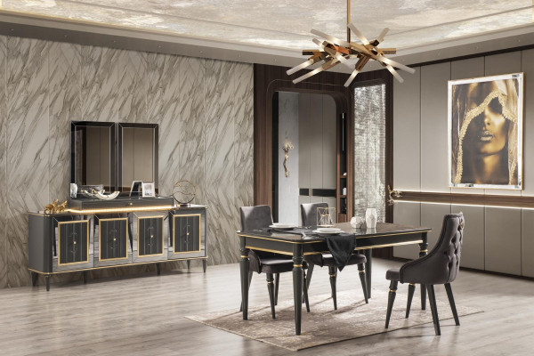 Luxury Dining room Suite Table with 4 armchairs Chest of drawers Sideboard 6 pieces