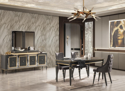 Luxury Dining room Suite Table with 4 armchairs Chest of drawers Sideboard 6 pieces