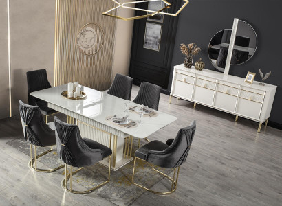 Dining table Modern Table Wood Dining room Suite 6x Chair Set Chairs 7-piece set