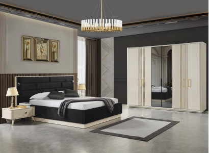 Bed 2x Bedside tables + Wardrobe Luxury Beds Design Furniture Wardrobe