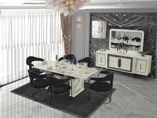 Dining room Suite Dining table 4x Chairs Table Armchair Sideboard Mirror 7pcs