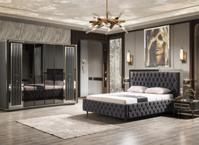 Bedroom bed design modern luxury beds 2x Bedside tables Wardrobe 4 pieces