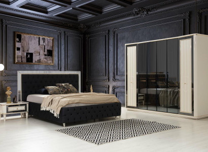 Modern Bedroom Set Black Bed + 2x Bedside tables 4 pieces. Wardrobe