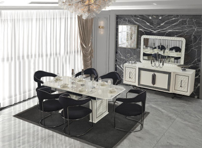 Modern Dining room Set White Dining table 6 Chairs white Sideboard Mirror new