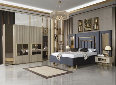 Luxury Bedroom Furniture Bed + 2x Bedside table Wardrobe Beds 4pcs