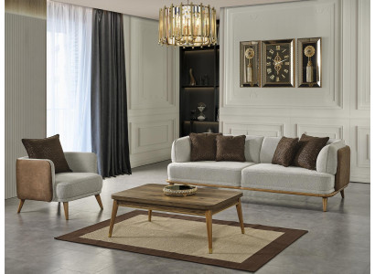 Three-seater couch luxury furniture sofa couches wood coffee table 2 pieces. Set Furniture