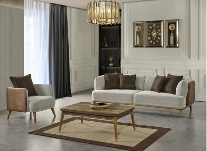 Three-seater couch luxury furniture sofa couches wood coffee table 2 pieces. Set Furniture