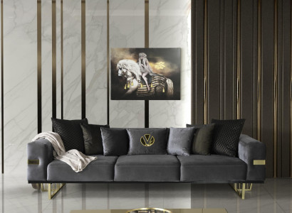 Sofa 4 Seat Gray Sofas Style Luxury Living room Modern Design Fabric Upholstery