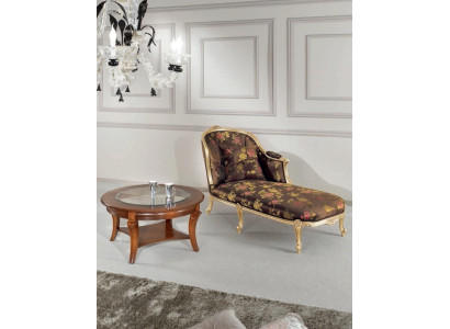 Classic Chaise Longue + Coffee table Gold Flowers Lounger Italian Furniture Table
