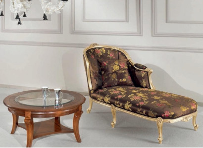 Classic Chaise Longue + Coffee table Gold Flowers Lounger Italian Furniture Table
