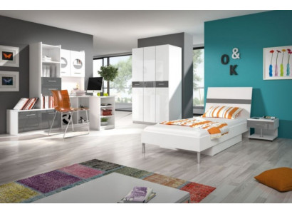 Gray Childrens room Complete single bed Wardrobe Chest of drawers 5-piece youth room