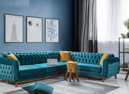 Chesterfield Corner sofa Turkis Textile Couch Fabric sofa Corner suite Sofa new