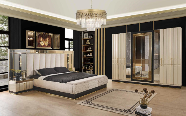 Bed Bedside table Wardrobe 4 pcs Bedroom Set Design Modern