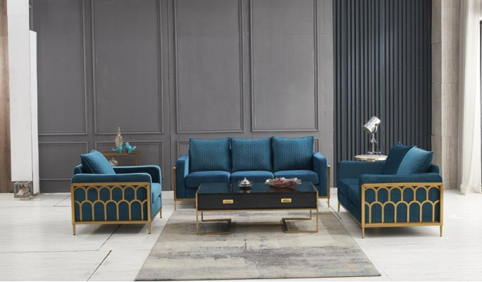 Blue e stainless steel Sofa set 3+2 Seater Upholstered Couches Modern Living room Sofas