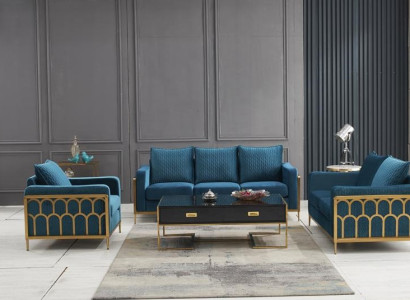 Blue e stainless steel Sofa set 3+2 Seater Upholstered Couches Modern Living room Sofas
