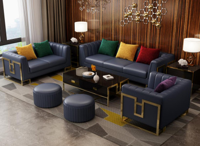 Blue e Sofa set Leather 3+2 Seater Set Upholstered Sofas Living room Couches