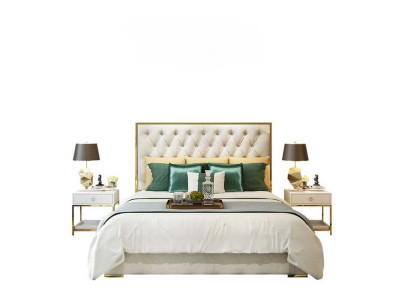 Double bed Bedroom Luxury Hotel Ehe Bed 2x Bedside table 3pcs. Set beds