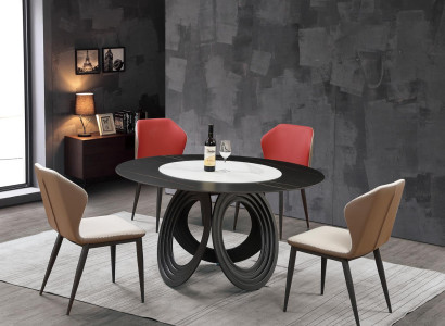Designer Wood Dining Living Room Set Decorative Table 4x Leaning Chairs Set Suite