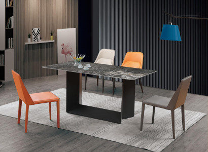 Table Dining room Suite Dining table Chair Set 5pcs. Leather stainless steel chairs