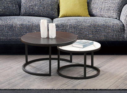 Living room Round Set 2x Coffee table Coffee table Side table Designer