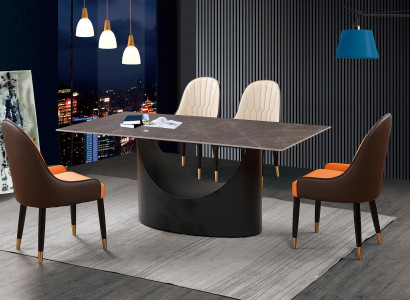 Luxury Table Dining table Columns Foot Marble Look Dining room Furniture