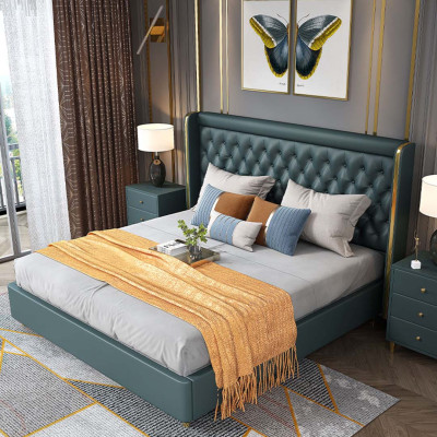 Bedroom Bed Bedside tables 3 pcs. Set Design Decorative Luxury Beds Leather